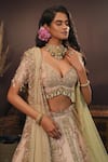 Shop_House of ayra_Peach Silk, Tissue Sequins, Embroidery, Metallic Morbani Bridal Lehenga Set _Online_at_Aza_Fashions