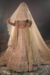 Buy_House of ayra_Peach Silk, Tissue Sequins, Embroidery, Metallic Morbani Bridal Lehenga Set _at_Aza_Fashions