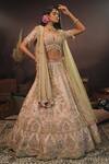 Buy_House of ayra_Peach Silk, Tissue Sequins, Embroidery, Metallic Morbani Bridal Lehenga Set 