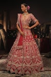 Shop_House of ayra_Red Silk Embroidery, Zari Sweetheart Neck Mystique Bridal Lehenga Set _Online_at_Aza_Fashions