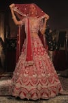 House of ayra_Red Silk Embroidery, Zari Sweetheart Neck Mystique Bridal Lehenga Set _at_Aza_Fashions