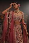House of ayra_Pink Silk Embroidery, Sequins, Tassels, Zari Sweetheart Rose Bridal Lehenga Set _Online_at_Aza_Fashions