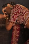 House of ayra_Maroon Silk, Net Embroidery, Beads, Sequins, Zari, Saanj Bridal Lehenga Set _Online_at_Aza_Fashions