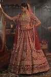 Buy_House of ayra_Maroon Silk, Net Embroidery, Beads, Sequins, Zari, Saanj Bridal Lehenga Set _Online_at_Aza_Fashions