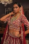 Shop_House of ayra_Maroon Silk, Net Embroidery, Beads, Sequins, Zari, Saanj Bridal Lehenga Set _Online_at_Aza_Fashions