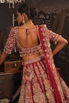 House of ayra_Maroon Silk, Net Embroidery, Beads, Sequins, Zari, Saanj Bridal Lehenga Set _at_Aza_Fashions