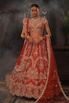 Buy_House of ayra_Orange Silk Embroidery, Beads, Sequins, Gulmohar Embellished Raw Lehenga Set _at_Aza_Fashions