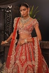 Shop_House of ayra_Orange Silk Embroidery, Beads, Sequins, Gulmohar Embellished Raw Lehenga Set _Online_at_Aza_Fashions