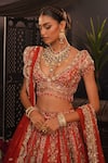 Buy_House of ayra_Orange Silk Embroidery, Beads, Sequins, Gulmohar Embellished Raw Lehenga Set 