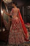 Shop_House of ayra_Red Silk Embroidery, Metallic Thread, Tassels, Noor Zardosi Bridal Lehenga Set _at_Aza_Fashions