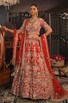 House of ayra_Red Silk Embroidery, Metallic Thread, Tassels, Noor Zardosi Bridal Lehenga Set _at_Aza_Fashions