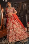 Buy_House of ayra_Red Silk Embroidery, Metallic Thread, Tassels, Noor Zardosi Bridal Lehenga Set 