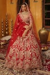 Shop_House of ayra_Red Silk, Net Embroidery, Zari, Scarlet Zardozi And Resham Bridal Lehenga Set _at_Aza_Fashions