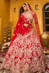 Buy_House of ayra_Red Silk, Net Embroidery, Zari, Scarlet Zardozi And Resham Bridal Lehenga Set _at_Aza_Fashions