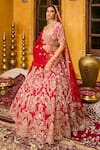 Shop_House of ayra_Red Silk, Net Embroidery, Zari, Scarlet Zardozi And Resham Bridal Lehenga Set _Online_at_Aza_Fashions