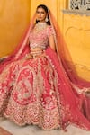 Buy_House of ayra_Peach Silk, Net Embroidery, Sequins, Zari Sweetheart Salmon Raw Lehenga Set _Online_at_Aza_Fashions