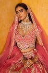 House of ayra_Peach Silk, Net Embroidery, Sequins, Zari Sweetheart Salmon Raw Lehenga Set _at_Aza_Fashions