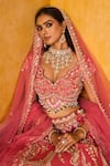 Buy_House of ayra_Peach Silk, Net Embroidery, Sequins, Zari Sweetheart Salmon Raw Lehenga Set 