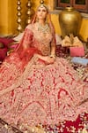 Shop_House of ayra_Red Silk, Net Embroidery, Sequins, Zari Sandstone Embellished Bridal Lehenga Set _at_Aza_Fashions