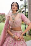 House of ayra_Pink Silk, Net Embroidery, Beads, Pearls, Orchid Embellished Bridal Lehenga Set _Online_at_Aza_Fashions