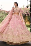 Shop_House of ayra_Pink Silk, Net Embroidery, Beads, Pearls, Orchid Embellished Bridal Lehenga Set _at_Aza_Fashions
