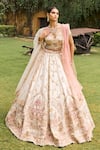 Shop_House of ayra_Gold Silk, Net Embroidery, Zari, Tassels Sweetheart Palatial Bridal Lehenga Set _at_Aza_Fashions