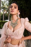 House of ayra Peach Silk, Net Embroidery, Sequins, Beads, Fabric Peafowl Bridal Lehenga Set Online at Aza Fashions House of ayra_Peach Silk, Net Embroidery, Sequins, Beads, Fabric Peafowl Bridal Lehenga Set _Online_at_Aza_Fashions