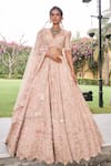 Shop House of ayra Peach Silk, Net Embroidery, Sequins, Beads, Fabric Peafowl Bridal Lehenga Set at Aza Fashions Shop_House of ayra_Peach Silk, Net Embroidery, Sequins, Beads, Fabric Peafowl Bridal Lehenga Set _at_Aza_Fashions