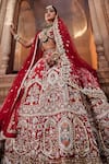Buy_House of ayra_Red Silk, Net Embroidery, Sequins, Beads, Sunset And Anchor Bridal Lehenga Set _Online_at_Aza_Fashions