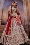 Buy_House of ayra_Red Silk, Net Embroidery, Sequins, Beads, Sunset And Anchor Bridal Lehenga Set _at_Aza_Fashions