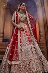 Shop_House of ayra_Red Silk, Net Embroidery, Sequins, Beads, Sunset And Anchor Bridal Lehenga Set _at_Aza_Fashions