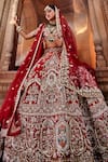 House of ayra_Red Silk, Net Embroidery, Sequins, Beads, Sunset And Anchor Bridal Lehenga Set _at_Aza_Fashions