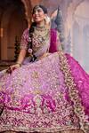 Shop_House of ayra_Purple Silk, Net Embroidery, Sequins, Bubblegum Ombre Zardozi And Lehenga Set _at_Aza_Fashions