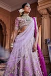 Buy_House of ayra_Purple Silk, Net Embroidery, Sequins, Bubblegum Ombre Zardozi And Lehenga Set _Online_at_Aza_Fashions