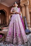 Buy_House of ayra_Purple Silk, Net Embroidery, Sequins, Bubblegum Ombre Zardozi And Lehenga Set _at_Aza_Fashions