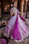 House of ayra_Purple Silk, Net Embroidery, Sequins, Bubblegum Ombre Zardozi And Lehenga Set _at_Aza_Fashions