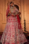 Buy_House of ayra_Red Silk, Net Embroidery, Sequins, Zari Peony Jharokha Motif Bridal Lehenga Set _Online_at_Aza_Fashions