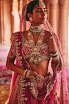 Shop_House of ayra_Pink Silk Embroidery, Zari, Sequins V-neck Misty Rose Bridal Lehenga Set _at_Aza_Fashions