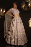 Buy_House of ayra_Purple Crepe, Silk, Organza Sequins, Embroidery, Mauvette Geometric Lehenga Set _Online_at_Aza_Fashions