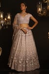 Buy_House of ayra_Purple Crepe, Silk, Organza Sequins, Embroidery, Mauvette Geometric Lehenga Set _at_Aza_Fashions