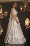 House of ayra_White Sequins, Stones, Cut Work, Embroidery, Beads Lunel Geometric Lehenga Set _Online_at_Aza_Fashions