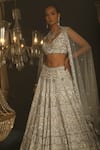 House of ayra_White Sequins, Stones, Cut Work, Embroidery, Beads Lunel Geometric Lehenga Set _at_Aza_Fashions