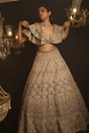 House of ayra_Beige Sequins, Embroidery Champel Geometric And Floral Motif Lehenga & Blouse Set _at_Aza_Fashions