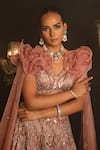 House of ayra_Pink Embroidery, Sequins, Beads V-neck Lustre Geometric Lehenga With Blouse _Online_at_Aza_Fashions