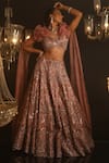 Shop_House of ayra_Pink Embroidery, Sequins, Beads V-neck Lustre Geometric Lehenga With Blouse _Online_at_Aza_Fashions