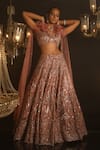 House of ayra_Pink Embroidery, Sequins, Beads V-neck Lustre Geometric Lehenga With Blouse _at_Aza_Fashions