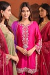 Buy_Farha Syed_Green Chanderi Silk, Organza Embroidery, Zari, Sequins Split Kurta Pant Set _Online_at_Aza_Fashions