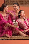 Buy_Farha Syed_Magenta Silk, Organza Embroidery, Sequins, Tassels, Beads, Kurta Dhoti Pant Set _Online_at_Aza_Fashions