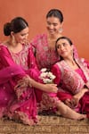 Shop_Farha Syed_Magenta Silk, Organza Embroidery, Sequins, Tassels, Beads, Kurta Dhoti Pant Set _Online_at_Aza_Fashions