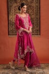 Farha Syed_Magenta Silk, Organza Embroidery, Sequins, Tassels, Beads, Kurta Dhoti Pant Set _at_Aza_Fashions